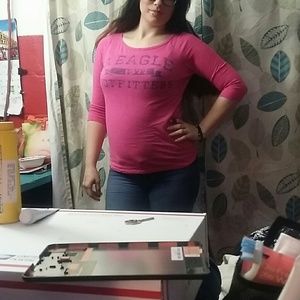 *American Eagle* vintage pink 3/4 length sleeve t